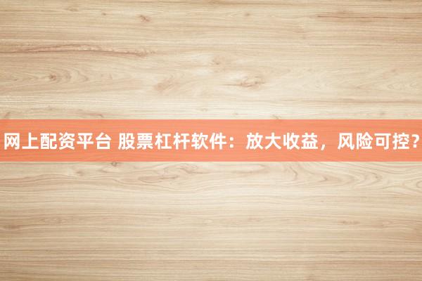 網(wǎng)上配資平臺 股票杠桿軟件：放大收益，風(fēng)險(xiǎn)可控？
