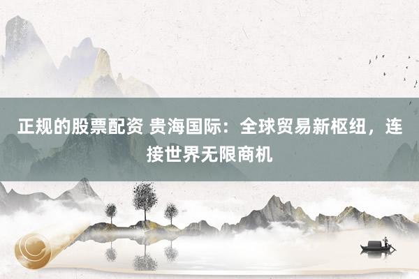 正規(guī)的股票配資 貴海國際：全球貿(mào)易新樞紐，連接世界無限商機