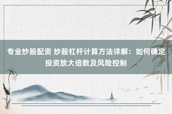 專業(yè)炒股配資 炒股杠桿計算方法詳解：如何確定投資放大倍數(shù)及風險控制