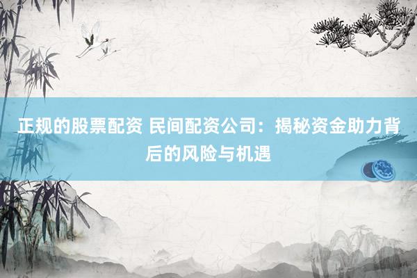 正規(guī)的股票配資 民間配資公司：揭秘資金助力背后的風(fēng)險(xiǎn)與機(jī)遇