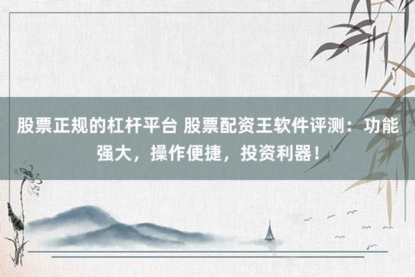 股票正規(guī)的杠桿平臺 股票配資王軟件評測：功能強大，操作便捷，投資利器！