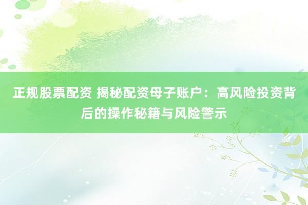 正規(guī)股票配資 揭秘配資母子賬戶：高風險投資背后的操作秘籍與風險警示
