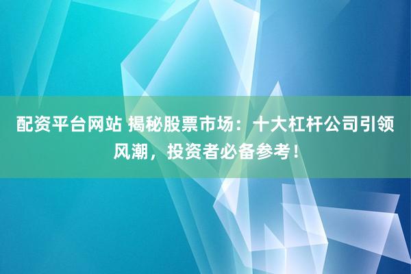 配資平臺網(wǎng)站 揭秘股票市場：十大杠桿公司引領(lǐng)風(fēng)潮，投資者必備參考！